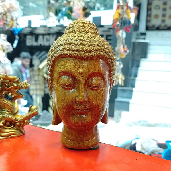Brown & Gold Wooden Buddha Face