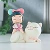 The Decor Deal Resin Girl on cat car Dashboard Shaking Toys Bobble Head showpiece Gift for All Occasions