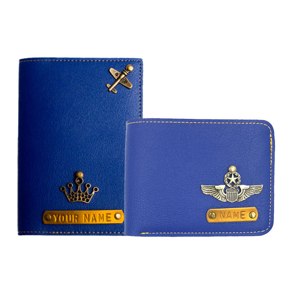 Personalised Passport Wallet Combo Men Gift (Blue)