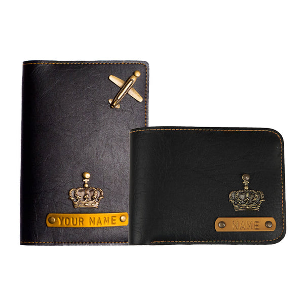 Personalised Passport Wallet Combo Men Gift (Black)