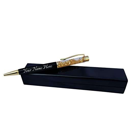 Personalized Golden Flakes Black Color Blue Ball Point Pen