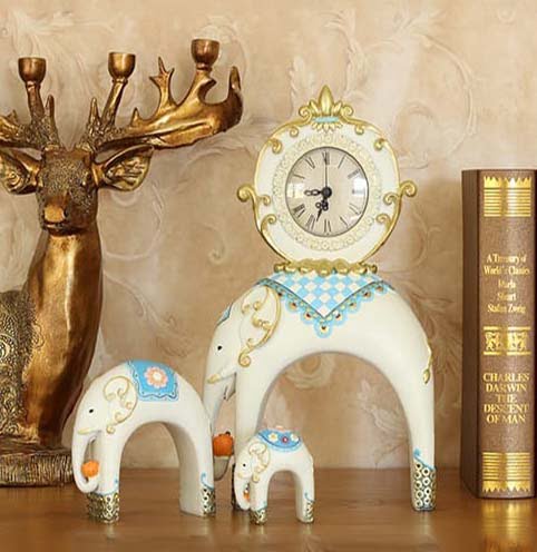 Elephant Resin Home Décor with Clock/Home Décor/Gift Article/Office Décor