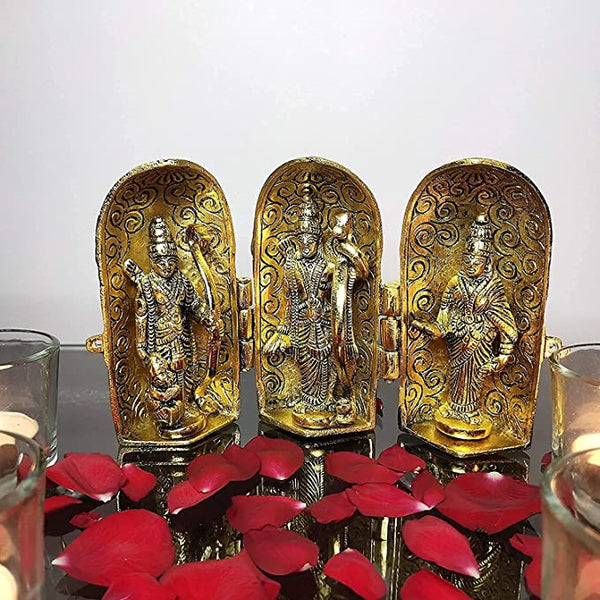 Lord Ram Darbar Gold Plated Metal Folding Round Box