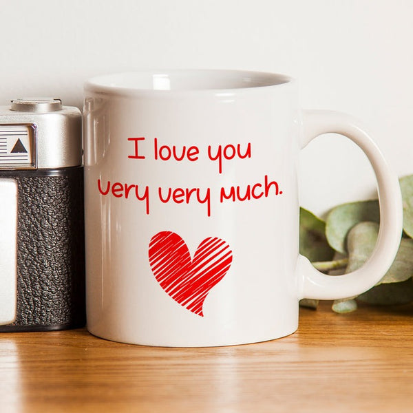 I Love You Very Very Much Ceramic Mug – Romantic Gift Coffee Cup with Red Heart