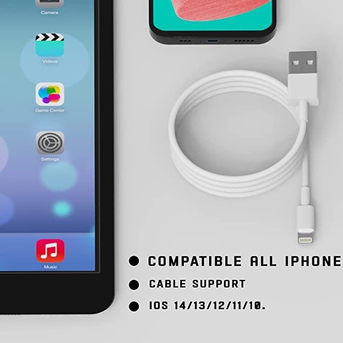 Fast Charging Cable and Data Sync USB Cable Compatible for iPhone  6/6S/7/7+/8/8+/10/11, 12, 13 Pro max iPad Air/Mini, iPod and iOS Devices