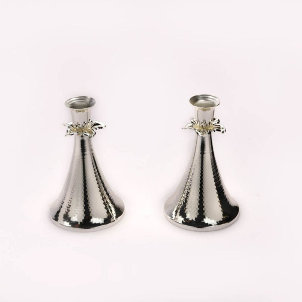 Hammered Design Silver Candle Stand Pair