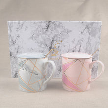 Abstract Print Marble Couple Mug Set With Lid nd Spoon - 360ml