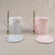 Abstract Print Marble Couple Mug Set With Lid nd Spoon - 360ml