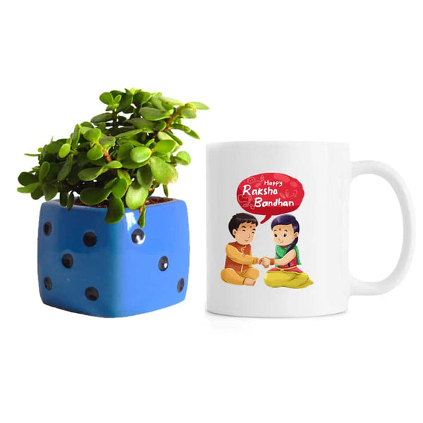 Personalized Mug with Jade Indoor Plant In Ceramic Pot