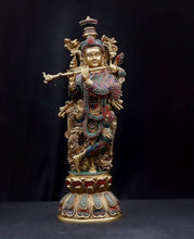 Brass Krishna Statue - Large 45 CM Flute Playing Idol for Home Decor and Gifts