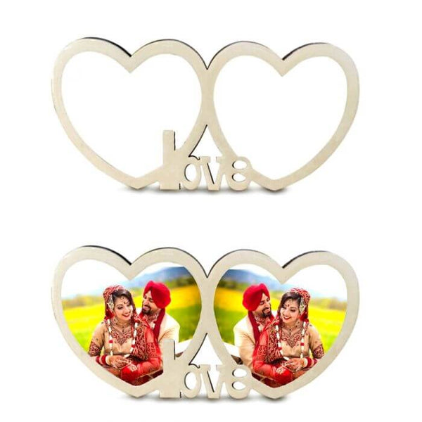 Personalized  Double Love Heart Shape Photo frame