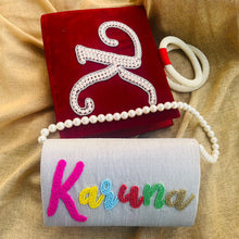 Personalized Handcrafted Name Clutch with Beaded Embroidery & Pearl Handle