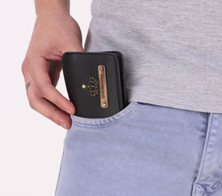 Personalized Men's  Black Wallet with Name & Charm