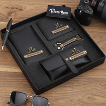 Personalized Men's Wallet, Keychain, Eyewear Case, and Passport Cover with Name and Charm Gift Set