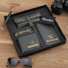 Personalized Men's Wallet, Keychain, Eyewear Case, and Passport Cover with Name and Charm Gift Set