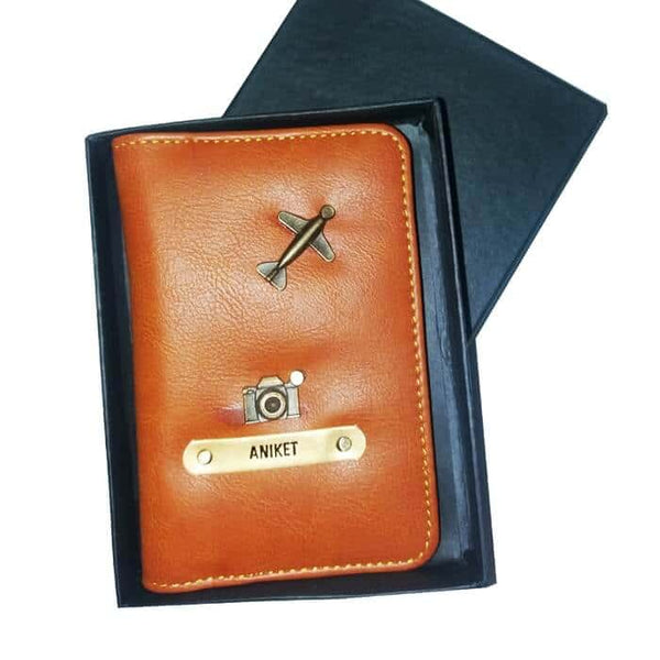 Personalized Brown Passport Cover with Two Charm