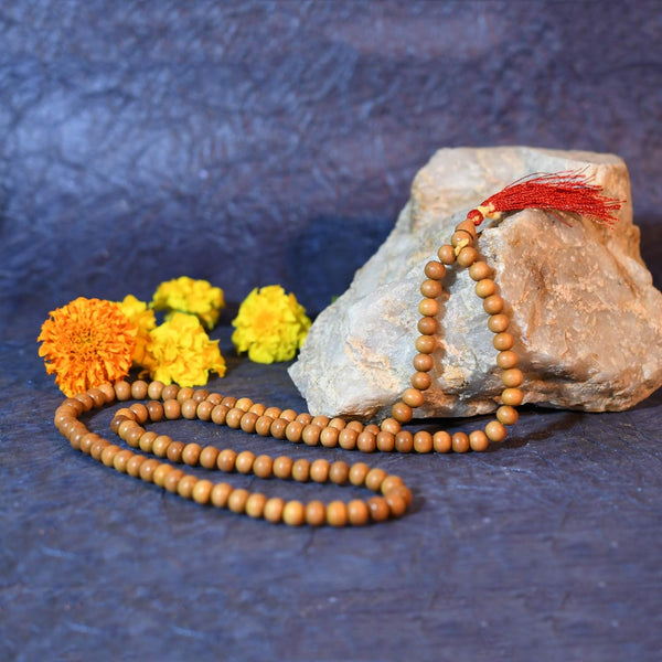Wooden Handmade Tulsi Japa Mala Prayer 108 Beads for Pooja & Wearing Daily.