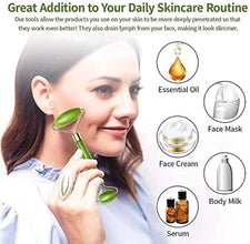 Smooth Facial Roller & Massager Natural Massage Jade Stone for Face Eye Neck Foot Massage Tool (Jade Roller with Gua Sha)