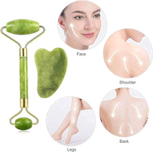 Smooth Facial Roller & Massager Natural Massage Jade Stone for Face Eye Neck Foot Massage Tool (Jade Roller with Gua Sha)