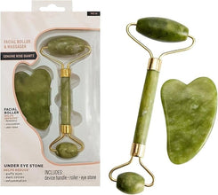 Smooth Facial Roller & Massager Natural Massage Jade Stone for Face Eye Neck Foot Massage Tool (Jade Roller with Gua Sha)