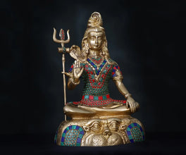 Shiva Statue Brass, Shiva Idol Large Figurine Shiv Shankar Bholenaath Adiyogi Lord Lingam Mahadev Hindu God Siva Yogi Temple Home Decor Gift.