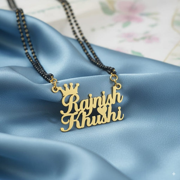 Custom Name Couple Mangalsutra – Gold Plated with Crown Design