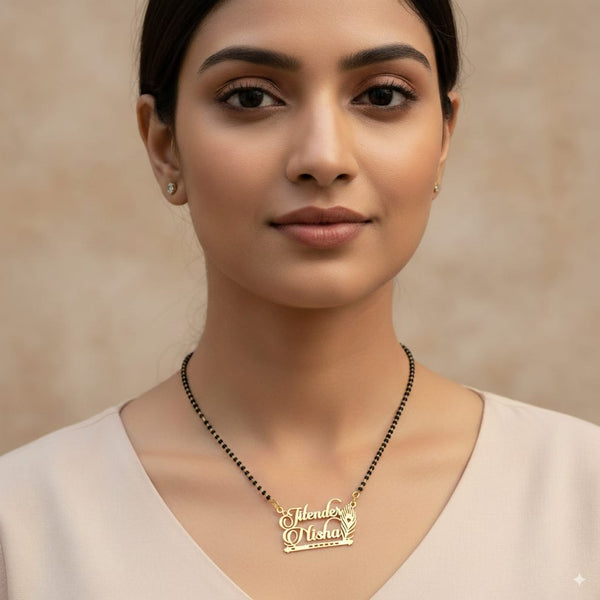 Customizable Couple Name Mangalsutra with Flute Design – Gold Plated Pendant