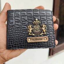 Men’s Crocodile Leather Wallet with Name & Charm (Black)