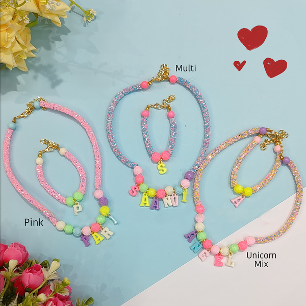 Customizable Necklace & Bracelet Set – Multi Pink & Unicorn Mix