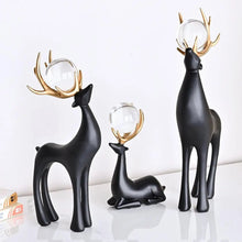 Gorgeous Black & Gold Polyresin Swamp Deer Figurine Adorned with Decorative Crystal Balls