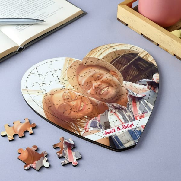 Personalized Wooden Jigsaw Heart Photo Puzzle