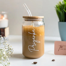 Personalized Can Glass Sipper with Wooden Lid & Straw