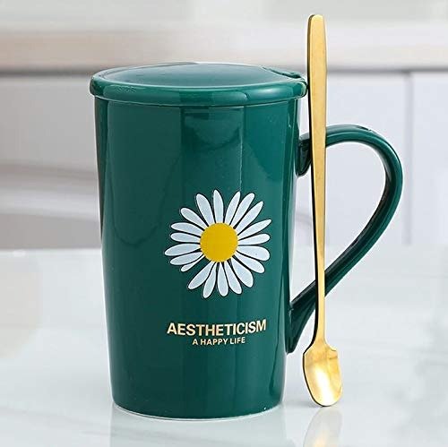 Green Happy Life Mug with Lid & Spoon/Gift Hamper Pack