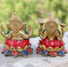 Brass Goddess Lakshmi Lord Ganesha Stone Work 7.5CM Statue