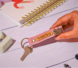 Personalized Leather Keychain with Your Name for Bag, Purse ( Multi Color )