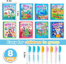 Children's reusable water coloring book with educational pictures, available in a pack of 8