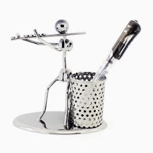 Metal Pen Pencil Holder showing musician playing flute Showpieces