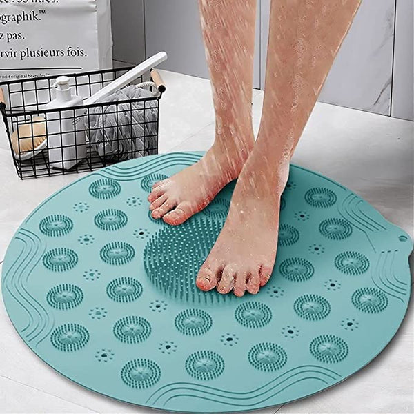 PVC Non-Slip Bathroom Mat Silicone Shower Bath Mat Foot Brush Scrubber