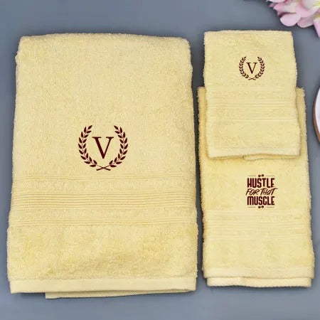 Gym Lover Personalized Cotton Embroidered Towels (Set of 3)
