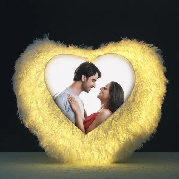 Personalized LED Heart Fur Cushion