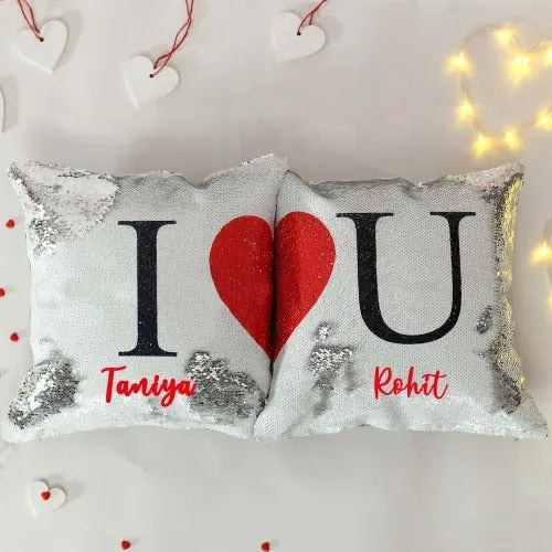 Personalised Name Sequined Cushions (I Love You)