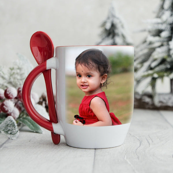 Personalized Photo Uploaded Red Spoon Mug