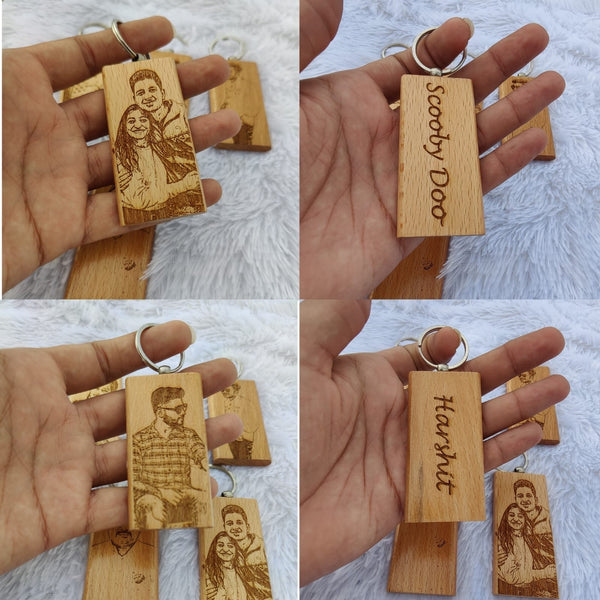 Personalized Keychain with Photo & Name ( Wooden )