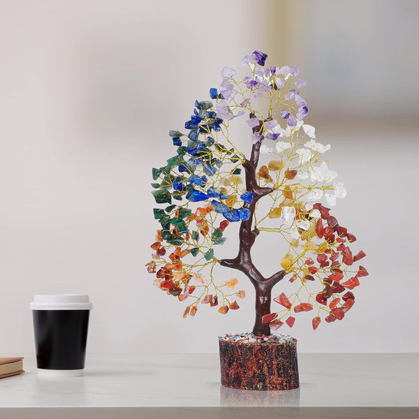 Seven Chakra Crystal Tree Showpiece for Good Luck Home Decor Item Bonsai Money Tree Plant Gift Item Figurine Standard Size .