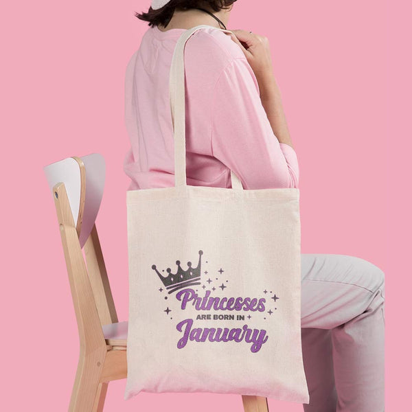 Custom Printed Canvas Tote Bag - Princesses are Born - "Choose Your Birthday Month"