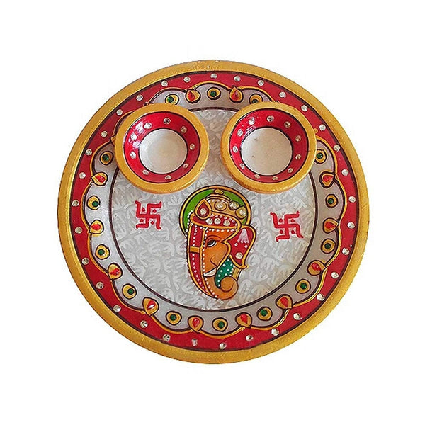 Handcrafted Multicolor Marble Pooja Thali