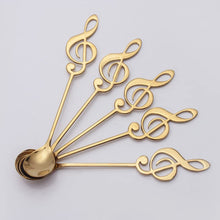 Golden Musical Note Stainless Steel Spoon Set of 6 for Home & Kitchen - Stainless Steel 304