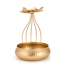 Metal Lotus Tealight Candle Holder with Base of Urli Bowl