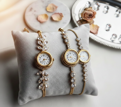 Women's Vintage-Inspired Gold Crystal Bracelet Watch Pack of 3