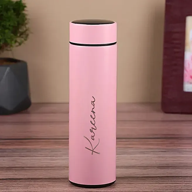 Personalised Name Pink Water Bottle – Custom Stainless Steel Insulated Bottle for Gym, Office & Travel thumbnail 2